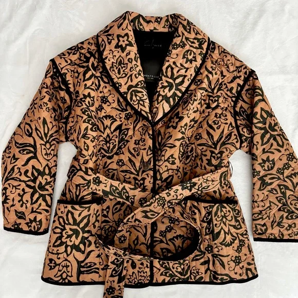 BAGATELLE Quilted Brown & Black Floral Belted Jacket--NWT--XL - Picture 10 of 16